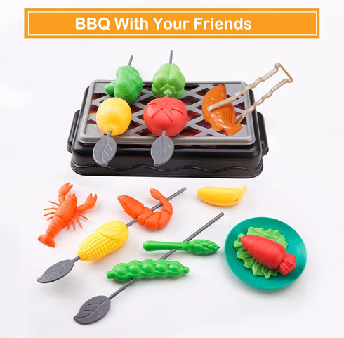 105Pcs Kids Kitchen Toy Accessories - Toddler Pretend BBQ Camping Cooking Playset, Play Food Set