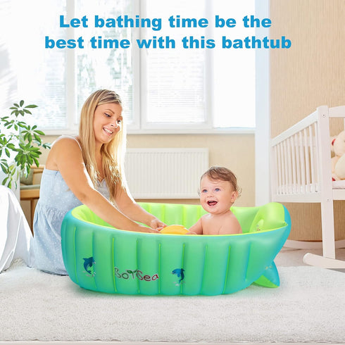 Boysea Inflatable Baby Bathtub, Toddler Bath Tub with Anti-Sliding Saddle Horn Helps Infants to Toddler Tub, Portable
