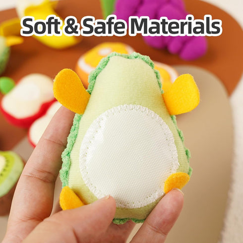 12M+, Playset 1 2 3 Toddler Pretend Play Food Toy Soft Plush Baby Montessori Fruit Basket, Kid Sensory Kitchen Grocery