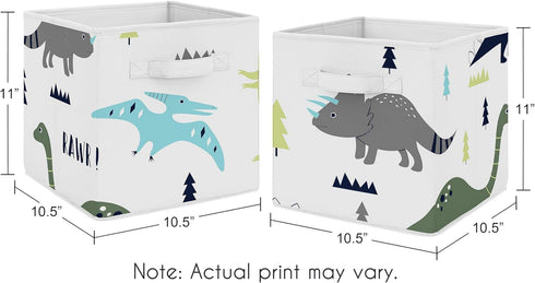 Set 2 Sweet Jojo Designs of Collapsible Fabric Storage Cubes (Blue/Green Modern Dinosaur) for Boys, Baby, Kids