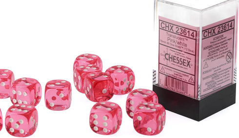 Chessex Polyhedral Translucent 12-Die Set, 16mm 6D Pink/White Dice for Dungeons and Dragons, Role Playing Games, MTG,