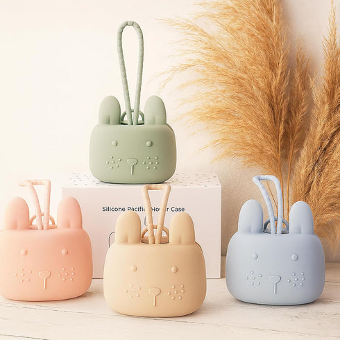 Set 3 ROCCED Pacifier Holder Case Silicone Bunny Design Pacifiers Pouch with Soft Silicone Strap, Travel Storage