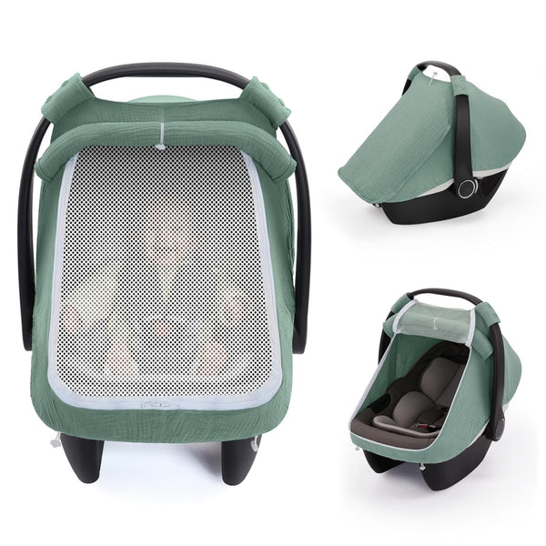 Blissful Diary Baby Car Seat Cover, Extra Large Mesh Window, Breathable Muslin