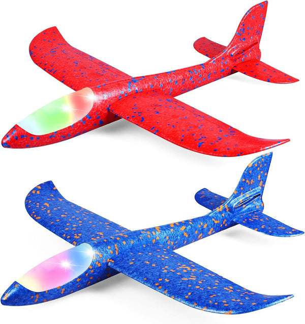 2 Pack LED Light Airplane,17.5" Large Throwing Foam Plane,2 Flight Mode Glider