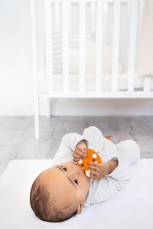 Pearhead Mushroom Silicone Baby Teether, BPA Free Teething Toy for Babies 0+ Months, Gentle Relief