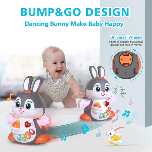 MOONTOY Bunny Musical Toy for 1+ Year Old, Baby Crawling Toy with Light & Sound for 6-12 Months