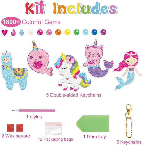 8-12,5PCS Keychains,5D 4-8 BAKY5 BANBBUR Arts and Crafts for Kids Ages Double Sided Diamond Art Gem Art for Kids Ages