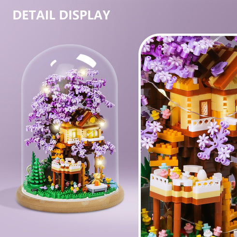 Sets Set DIY Flower Building Toy Miniature Cherry Blossom Tree House Building Kit, Purple & Yellow Sakura Flowers
