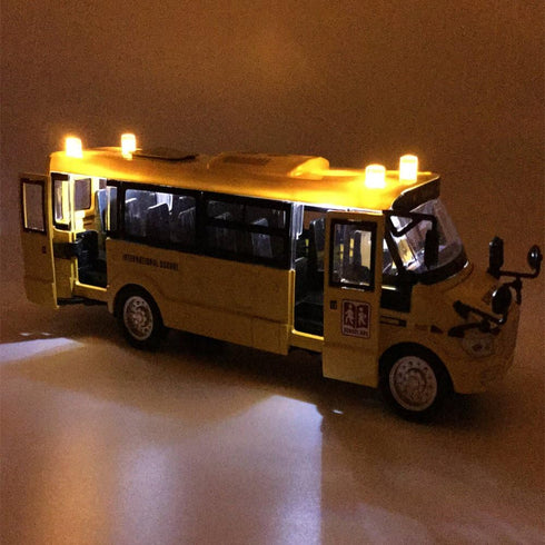 9" Pull Back School Bus with Light Up & Sounds, Die-cast Metal Toy Vehicle