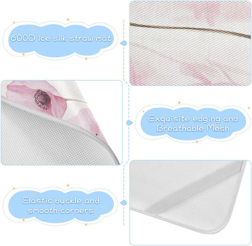 SyXIOP 28" 52" Pink Flowers Cooling Baby Mattress Protector x Reusable Crib Bumper Pads for Baby&Toddler