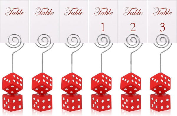 6 Pcs Dice Table Number Holders - Casino Game Kit with Place Card Holders and Table Number Cards