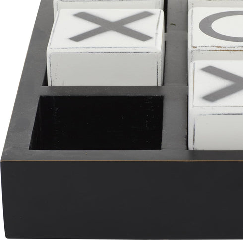 Deco 79 Black Wood Tic Tac Toe Game Set with White Block Pieces, 14" x 14" x 4"