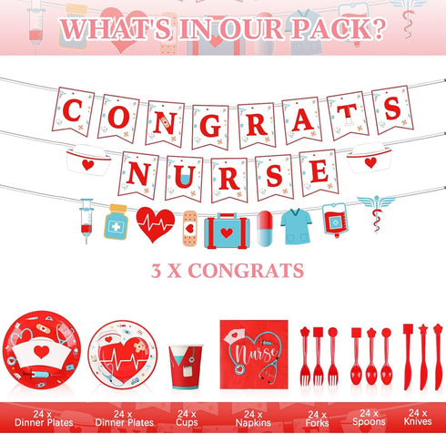 173 2026 24 Set Zubebe Pcs Nurse Graduation Party Supplies Serve Guests Congrats Nurse Banner Dinner Dessert Plates