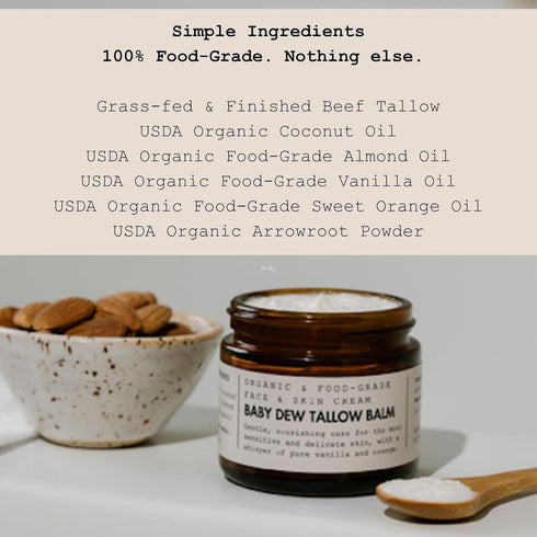 Gentle Face & Body Moisturizer for Babies Baby Dew Tallow Balm with Grass-Fed Tallow and Organic Coconut Oil Whipped