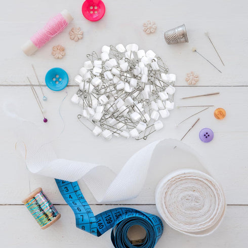 HJZHII 100PCS 2.2 Inch Supplies(100) Safety Pins for Diaper, Plastic Head Cloth Diaper Nappy Pins with Locking Closures