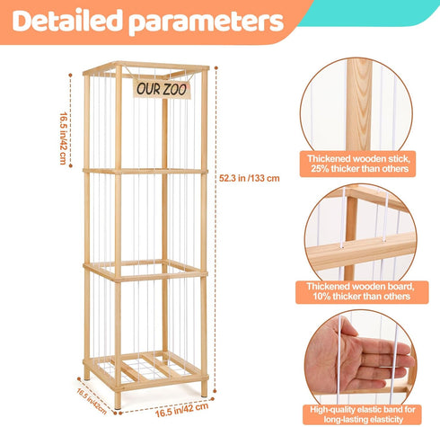 ACEPRUT ACE PRODUCT 52.3"x16.5", ACEPRUT Large Stuffed Animal Storage Natural Pine Wood Stuffed Animal Organizer Holder