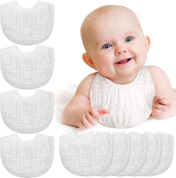 Tatuo 10 Pieces Adjustable Cotton Muslin Baby Bibs Bulk Bandana Drool Bibs for Baby Boy Girl Burping Cloth