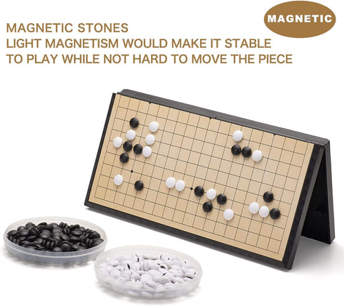 AMEROUS 11 Inches Magnetic Go Game Set - Travel Foldable Board Game with Magnetic Stones & Rules for Beginners