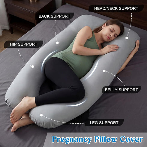 Hahafelt 57 Inch Cooling Pregnancy Pillow Cover (Only Pillowcase) Large U Shaped Full Body Pillowcase Maternity