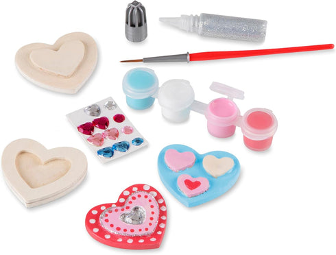 Melissa & Doug Created by Me! Wooden Heart Magnets Craft Kit - 4 Designs, 4 Paints, Stickers, Glitter Glue, 8.75 x 5