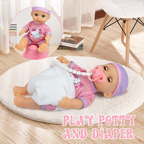 Set, PlaySet Set 15+ 12" RedCrab Baby Doll Toys Newborn Dolls with High Chair Stroller Feeding ,Tableware and Doll