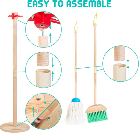 Set, 8 Set 3-6, Kids Cleaning Pcs Wooden Housekeeping Play Includes Broom Mop Duster Dustpan Brushes Rag and Organizing