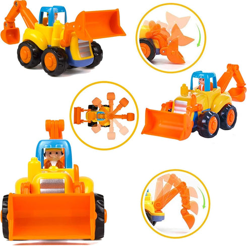 Push and Go Friction Powered Cars Toy Set - Construction Vehicles for 1-3 Year Old Boys - Tractor, Bulldozer, Mixer
