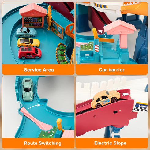 Set 12 3+(Dinosaur) Toy Car Ramp Track, Climbing Hills Railcar Colorful Vehicles Construction Play with Mini Racer Cars