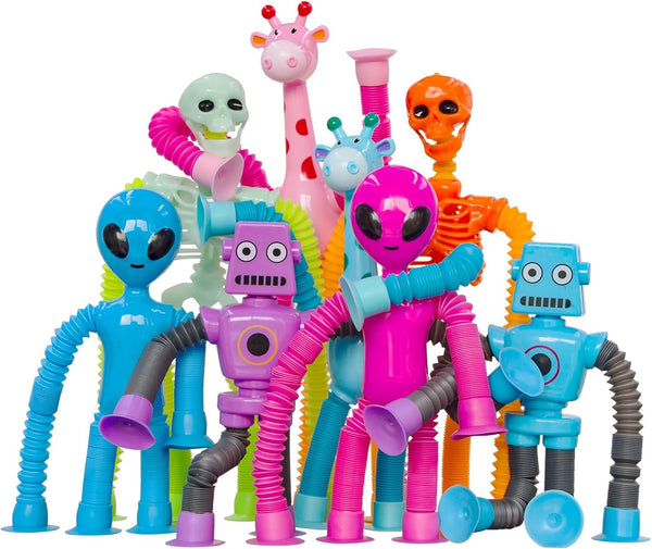 Pop Tubes Skeleton Fidget Toys for Kids, 8Pack Robot Fidget Pop Toys