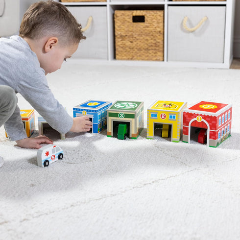Melissa & Doug Nesting and Sorting Blocks - 6 Buildings, 6 Wooden Vehicles, FSC Certified