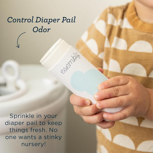 4oz Esembly Pail Deodorant, Shakable Powder Deodorizer for Diaper Pails, Keeps Diapers, Gym Clothes and Dirty Laundry