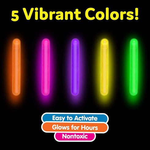PartySticks Mini Glow Sticks 200 Pack, Glow-in-the-Dark Small Neon Light Sticks for Easter Eggs, Party Favors