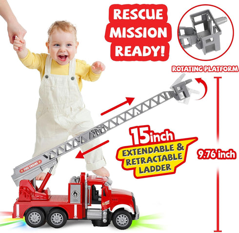 3-5, 1 2 3 4 5 6 Toddler Boy Toys, Fire Trucks for Toddlers Lights Music Toy Cars with Rotating Extend Ladder