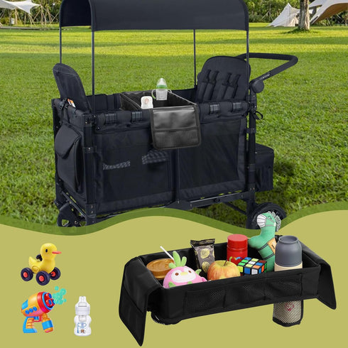 W1,W2) Stroller Snack Tray with Anti-Falling Bottle Holders for Wonderfold Wagon,Waterproof Faux Leather Interior,Easy