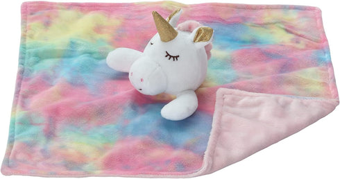CREVENT Cozy Plush Baby Security Blanket Loveys | Unicorn with Minky Dot Front & Backing | Baby Girls Gift