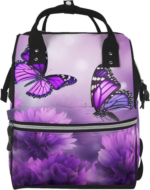 HCBPWVQA Purple Flower Butterflies Diaper Bag with Changing Pad and Pacifier Holder, Multifunction