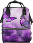 HCBPWVQA Purple Flower Butterflies Diaper Bag with Changing Pad and Pacifier Holder, Multifunction