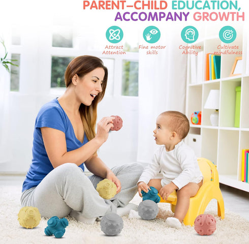 Baby Soft Textured Ball Set,Sensory Ball Toys,Sound&Bath Toys Balls,Suitable for Baby Sensory Exploration Toys Gift Over 6+ Months(4PCS)
