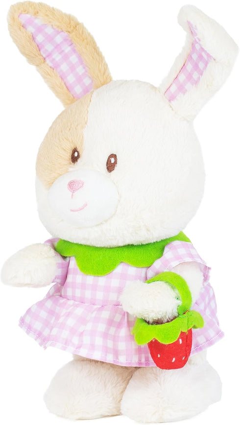 10" Cuddle Barn Animated Easter Bunny Plush - Bouncing Buttercup | Musical Dancing Rabbit with Strawberry Bag |
