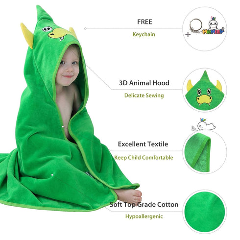MICHLEY Unisex Baby Animal Hooded Bath Towel, Soft Cotton Beach Swimming Bathrobe for 0-6T, Green