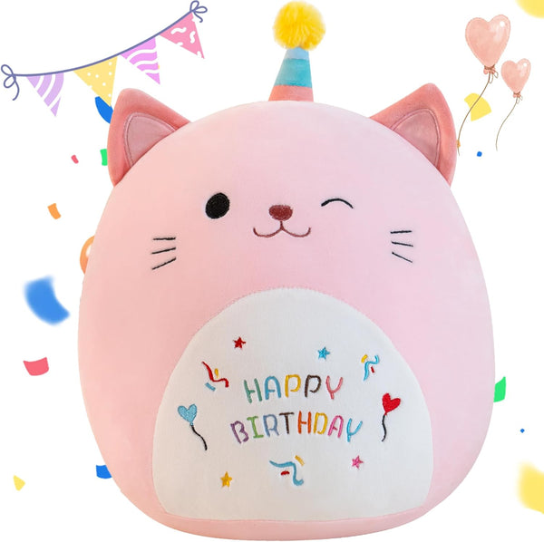 Cat Plush Cute Stuffed Animals - Soft Birthday Gift Cat Plushie Pillow for Kids, Boys, Girls, 8 inch Pink
