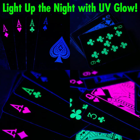 UV Glow in The Dark, Black Light, Playing Cards by Island Dogs - Durable, Easy-to-Clean, Fluorescent Neon Deck for Parties, Game Nights, Collectors, and Magic Tricks!