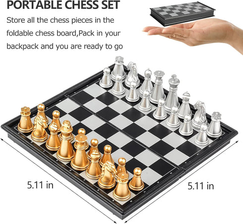 Mini Travel Chess Set Magnetic Vikutu, 5.11 Inches Portable Small Folding Chess Board