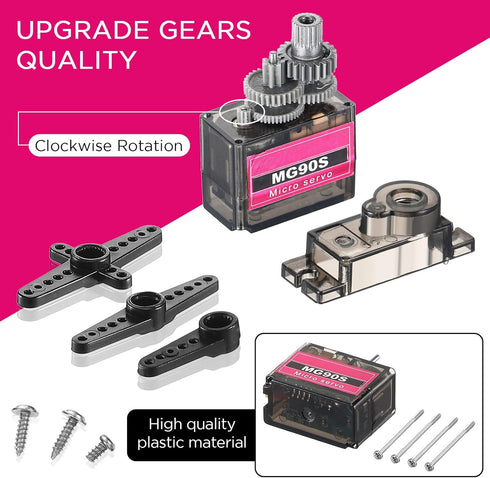 16 MG90s 9g Hanaive Pcs Mini Micro Servo Motor RC Servo Kit for Robot Helicopter Airplane Car Boat Control