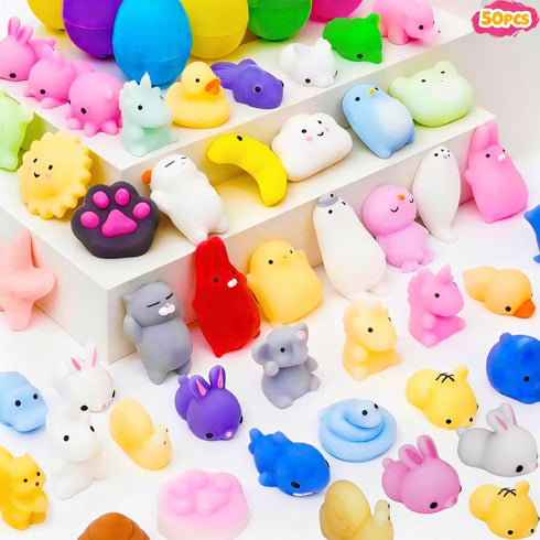 Kiddokids 50 Easter Eggs Prefilled Mochi Squishy, Stress Relief Squishies Toys for Easter Theme Party Favor, Easter