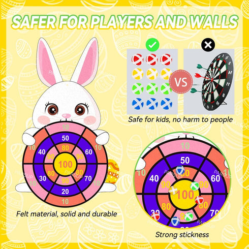 Easter Dart Board Game, Cute Bunny Party Board Game with 12 Stick Velcro Balls for Kids Ages 4-8