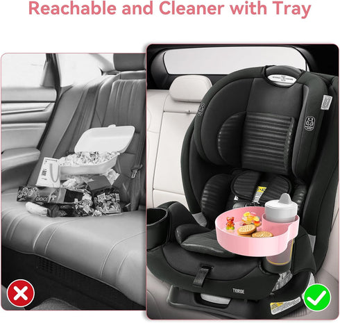 Kids Car Seat Cup Holder Snack Tray - Toddler Travel Essentials for Mess-Free Snacking on Road Trips, Travel Accessory