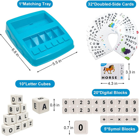 Matching Letter Game for Kids, 2 in 1 Educational Toys for Alphabet Spelling & Reading, Flash Cards