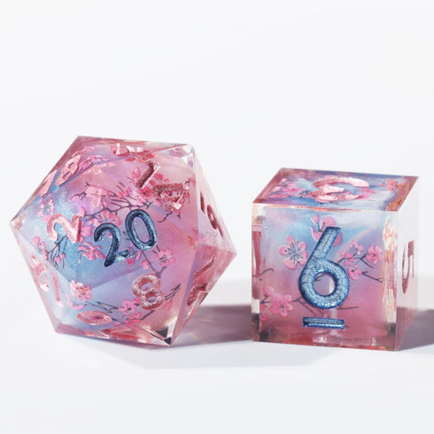 D&D Sharp Edge Polyhedral Dice Mini Planet Dice Handmade Set for Dungeons and Dragons (Cherry Blossom)