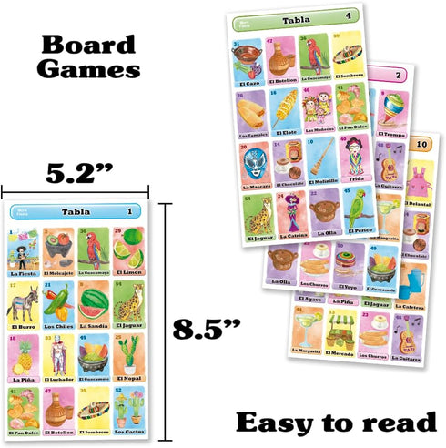 Fiesta Bingo Game Set in Spanish - Mexican Bingo for 10 Players with 10 Boards and Full Deck of Cards